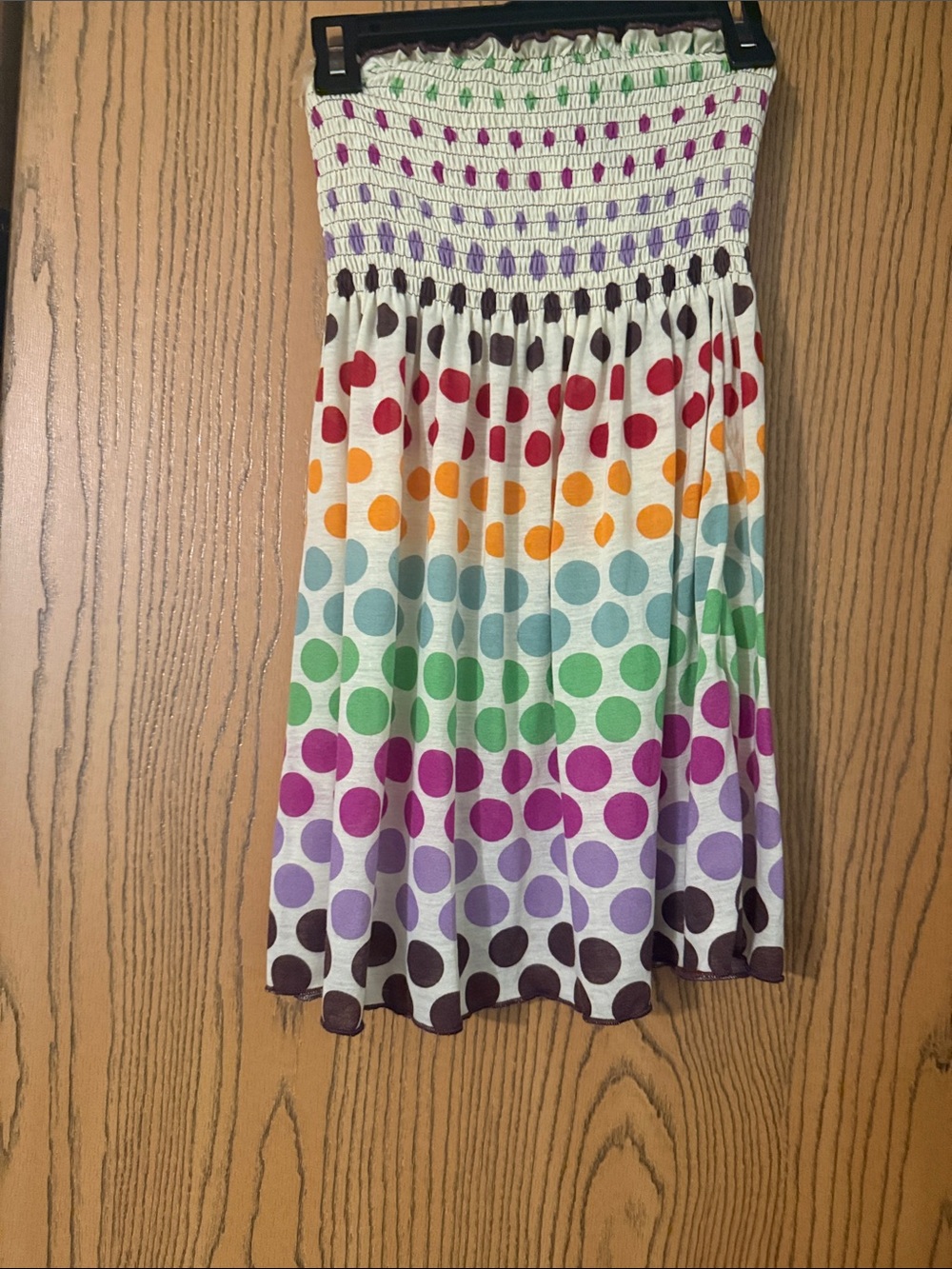 NWT Smocked Strapless Tunic Dress with Rainbow Polka Dots‎ - White Multi